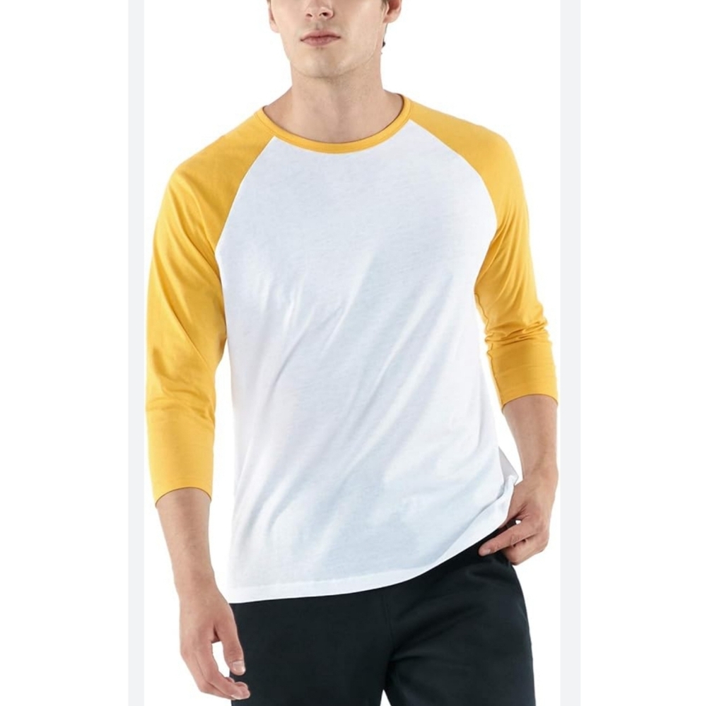 TSLA Dyna Cotton 3/4 Sleeves White and Yellow Baseball Shirt Size S